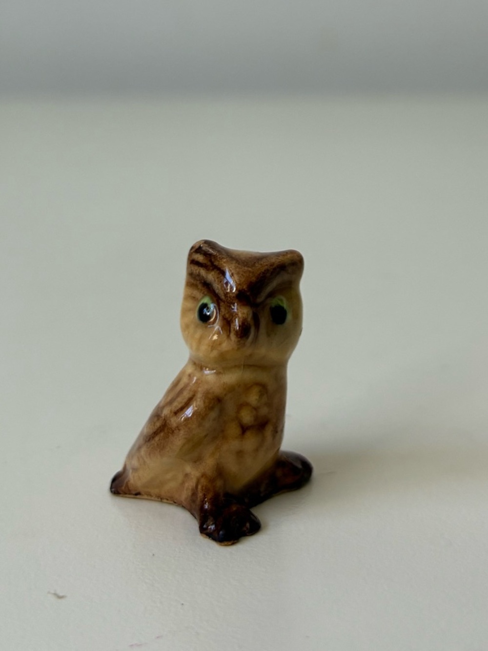 Vintage Mini Brown Ceramic Owl Figurine miniature novelty animal
